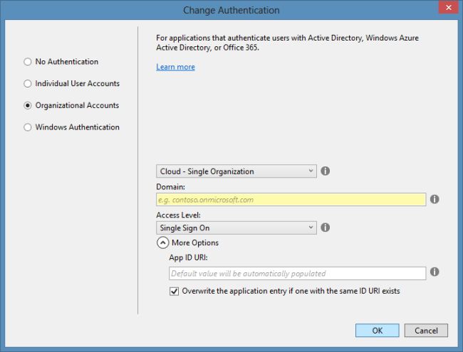 Organizational Accounts in VS 2013